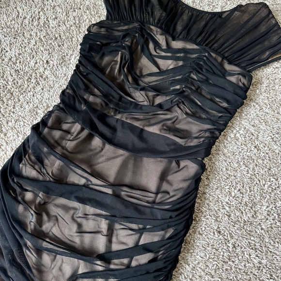 TADASHI SHOJI Black Illusion Ruched Mesh Dress - XS - Elegant Party Look - Picture 6 of 16